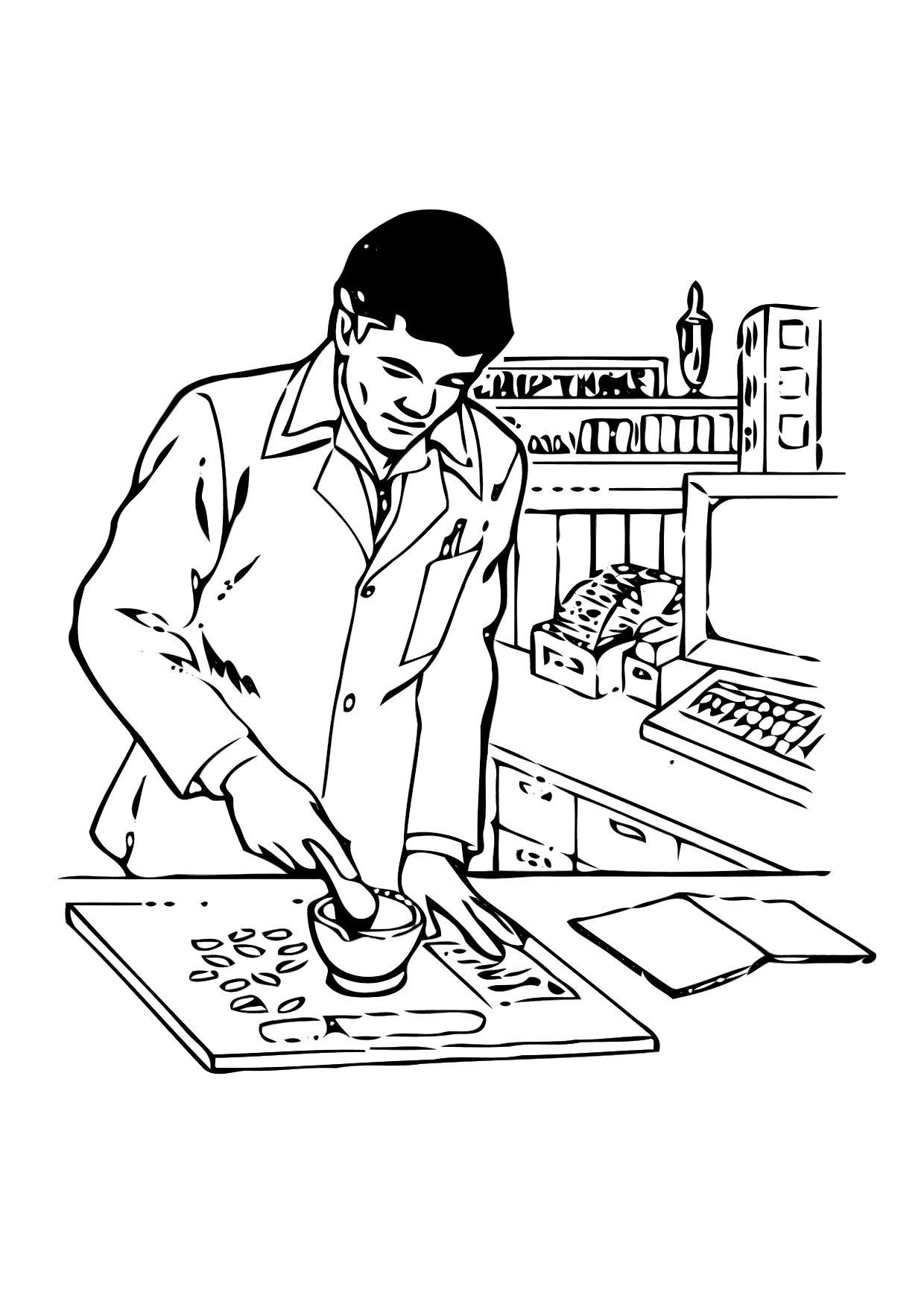 Coloring book focused pharmacist
